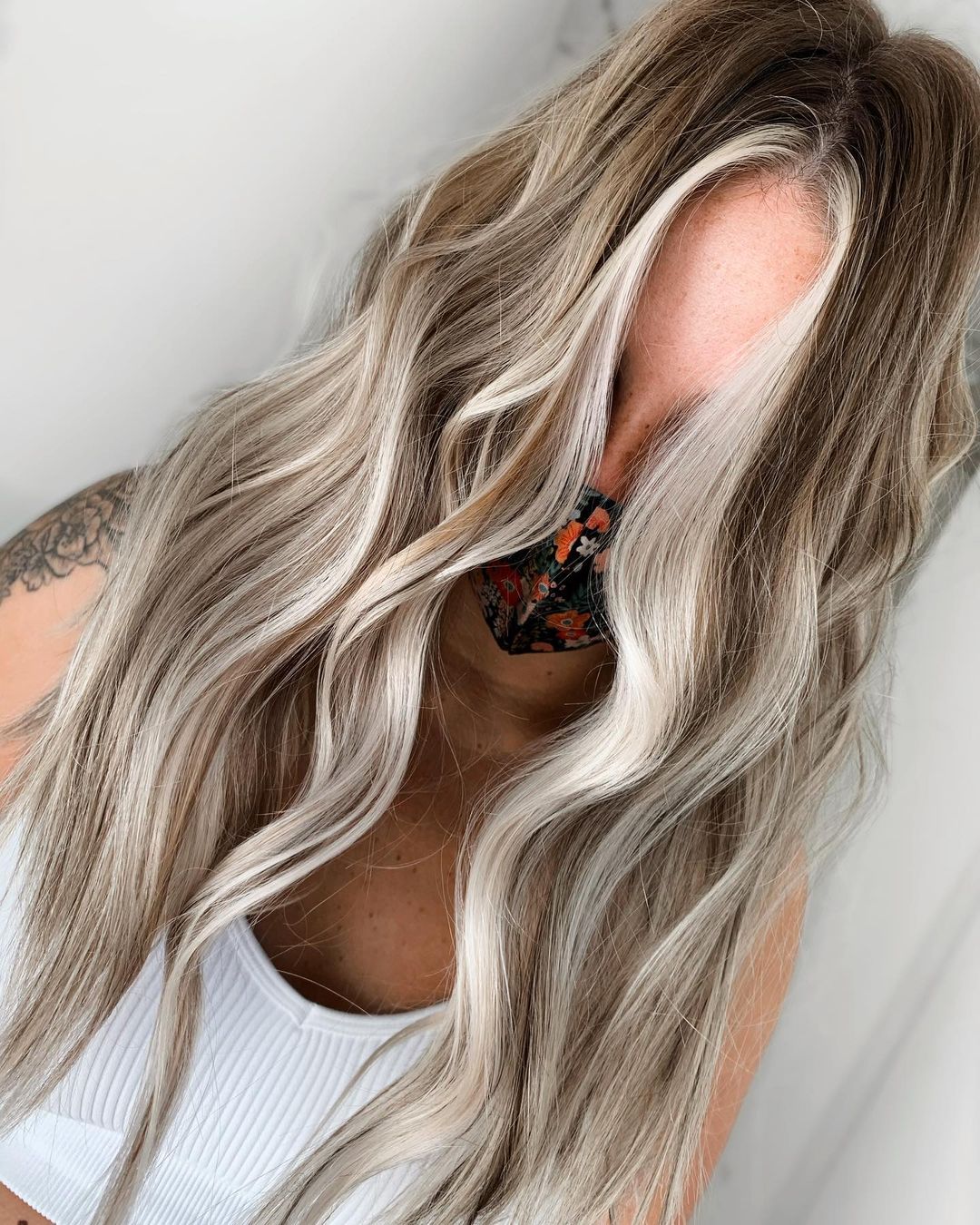 Ash hair with face framing highlights