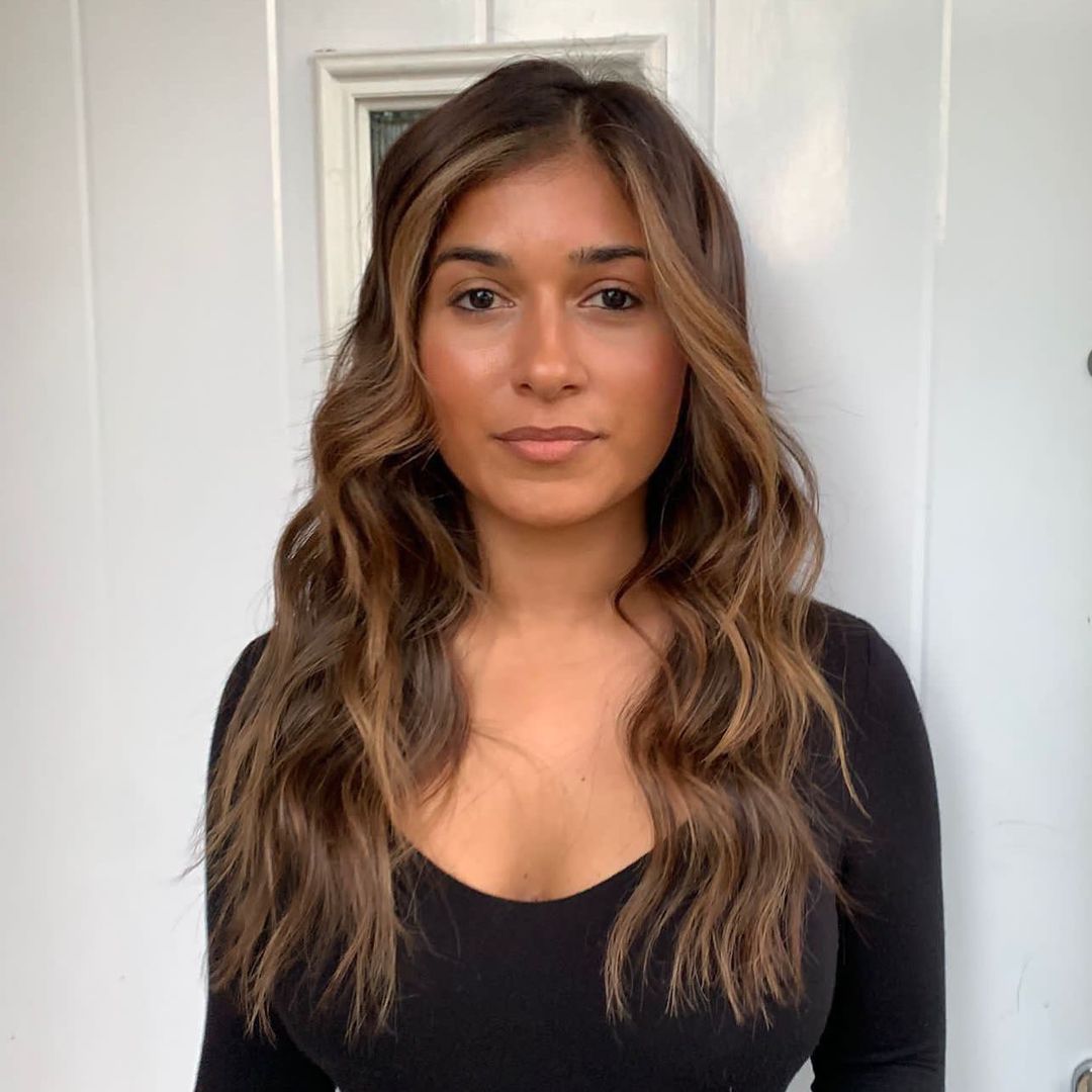 Black hair with face framing highlights