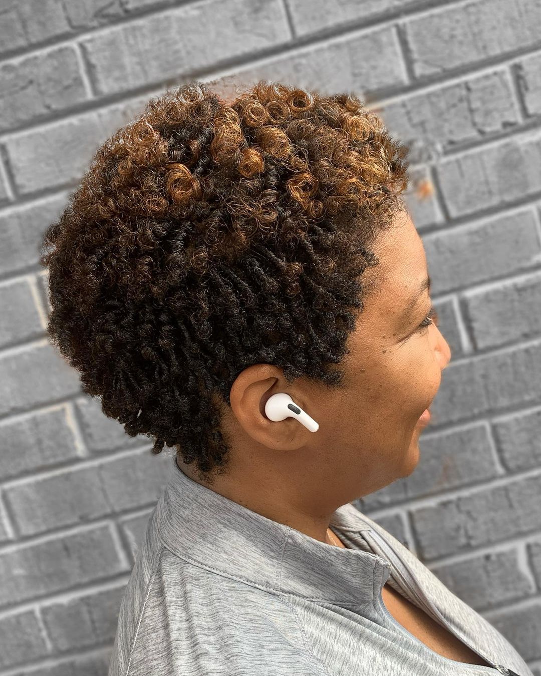 Balayage and curly pixie