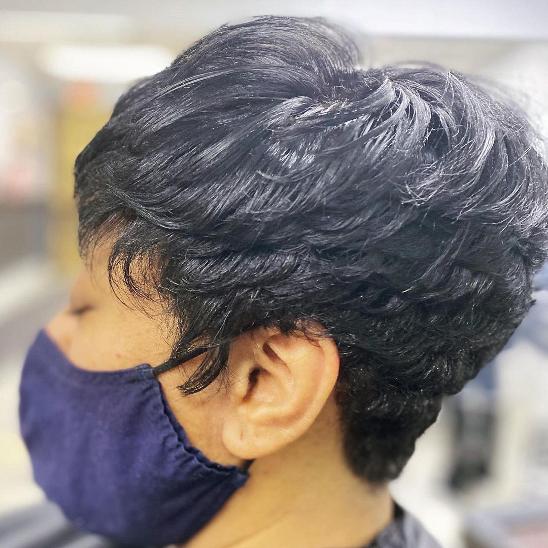 70s pixie cut with feathers